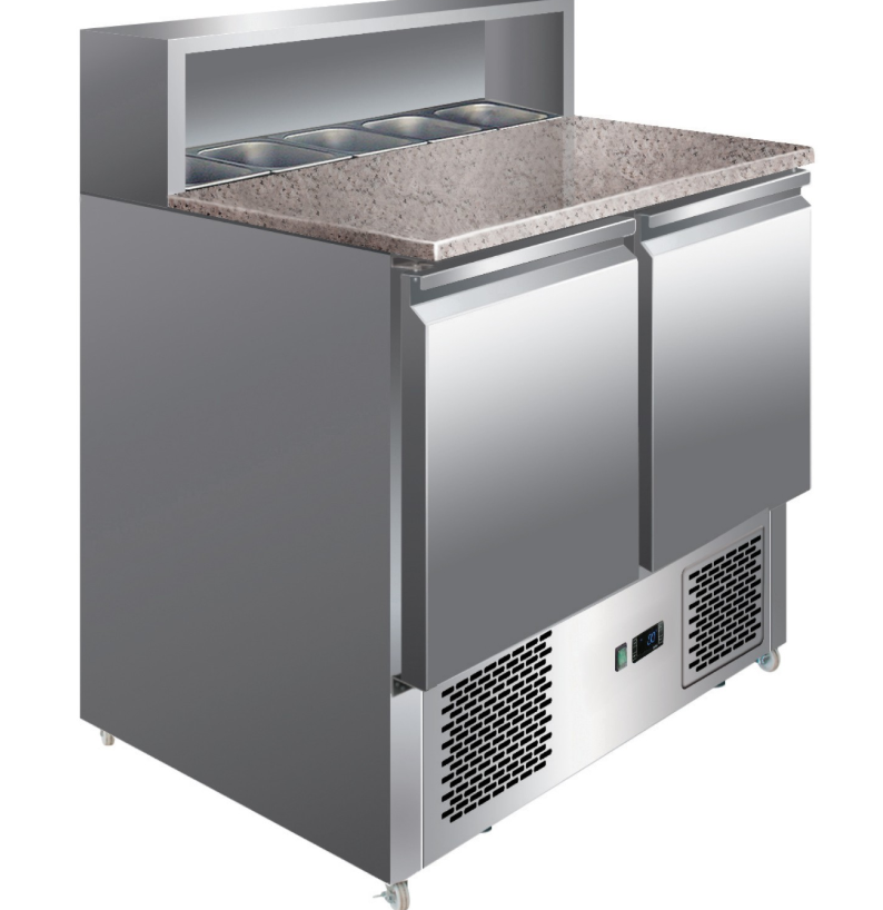 Pizza Prep Table 2 doors Stainless steel Pizza top 5xGN1/6 Depth 700mm